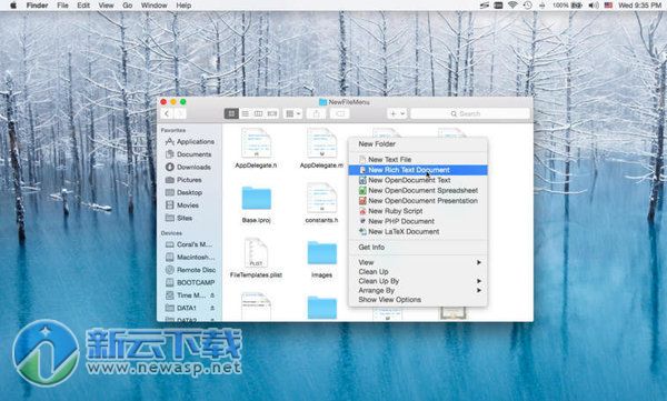 New File Menu for mac