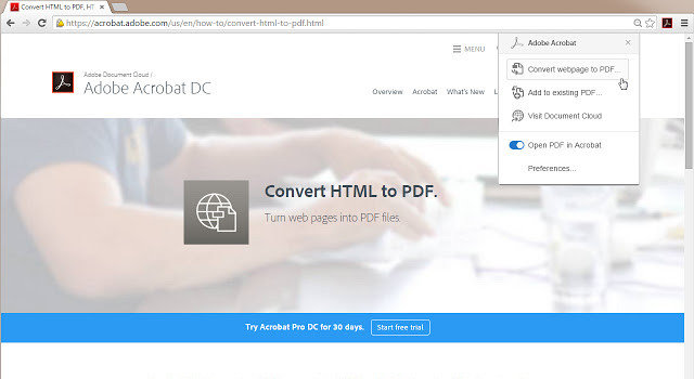 Adobe Acrobat 网页转PDF谷歌插件